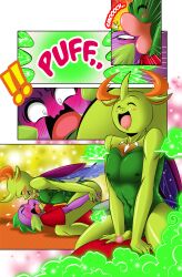 amphibian anthro anthro_on_anthro arthropod blush boastudio changeling colored comic dragon friendship_is_magic frog genitals green_body hasbro hi_res kissing male male/male my_little_pony nude penis smooth_skin spike_(mlp) thorax_(mlp) transformation