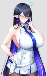 1girls armpits big_breasts blue_archive blue_eyes breasts busty curvaceous curvy curvy_body curvy_female curvy_figure elf_ears female female_focus female_only general_student_council_(blue_archive) general_student_council_logo_(blue_archive) glasses huge_breasts large_breasts long_hair ootori_subaru pointy_ears rin_(blue_archive) solo solo_female solo_focus voluptuous