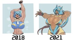 1girls 2021 5_fingers abs armpits big_breasts blue_eyes blue_hair cat_ears dark-skinned_female dark_skin female fingerless_gloves huge_breasts mask muscular muscular_female no_pupils original_character redraw sirevisconde smile source_request tagme wrestler