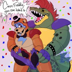 2022 2boys animal_genitalia animal_penis animatronic anthro anthro_on_anthro bear black blue_claws blush blush_lines bodypaint boner bowtie bracelet claws clothed_sex cock confetti crocodile crocodilian crocodylid digital_drawing_(artwork) digital_media_(artwork) diphallia diphallism english_text erect_penis erection eyebrows facepaint fangs fingerless_gloves five_nights_at_freddy's five_nights_at_freddy's:_security_breach from_behind fronty gay gay_domination genital_slit glamrock_freddy_(fnaf) glasses gloves grabbing_from_behind grabbing_legs green_body green_skin half-closed_eyes hand_on_thigh hemipenes imminent_anal imminent_penetration imminent_sex larger_male machine male male/male male_only mammal megameat9000 montgomery_gator_(fnaf) multi_penis nude open_mouth orange_body orange_fur pants partially_clothed party penile penis penis_out penis_size_difference presenting_penis red_hair reptile robot sharp_claws sharp_teeth shoulder_pads size_difference slit smaller_male solo_anthro solo_male spiked_bracelet spikes_(anatomy) star_glasses teeth text text_bubble thick_tail tongue top_hat two_tone_body two_tone_fur two_tone_skin unusual_penis yaoi