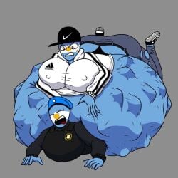 ._.xd 2girls adidas argentina_(countryhumans) belly_bulge beret black_hat closed_eyes clothes_ripping countryhumans countryhumans_girl ech0chamber female female_only laying_on_person laying_on_stomach nipple_bulge old_art open_mouth post_vore sweating tagme track_suit vore yuri