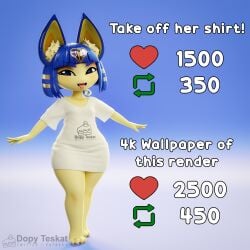 1girls 3d 3d_(artwork) 3d_model animal_crossing ankha ankha_(animal_crossing) ankha_(zy0n7) anthro bangs blue_hair dopyteskat doubutsu_no_mori feline nairu_(doubutsu_no_mori) nintendo safe short_bangs short_hair yellow_fur zy0n7