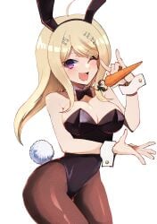 1girls akamatsu_kaede breasts bunny_ears bunny_girl bunny_tail bunnysuit cleavage danganronpa danganronpa_v3 female_only large_breasts straight_hair tights tsunemi_aosa