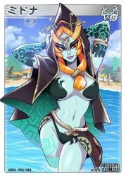 1girls 2022 armpits beach big_breasts bikini breasts datskelebutt female female_only grey_body looking_at_viewer midna nintendo orange_hair sea solo tagme the_legend_of_zelda twili_midna twilight_princess