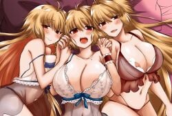 2323astronomy 3girls archetype_earth arcueid_brunestud areola areola_slip areolae bedroom_eyes big_breasts blush bra breasts breasts breasts_bigger_than_head cleavage curvy dual_persona enormous_breasts fate/grand_order fate_(series) holding_hands huge_breasts inminent_sex inviting inviting_to_sex large_breasts lingerie looking_at_viewer melty_blood navel nipples nipples_visible_through_clothing plump seductive_look seductive_smile smile thick thick_thighs top_heavy tsukihime upper_body wide_hips