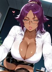 1boy ass bangs black_bra black_legwear black_panties blacked blurry blurry_background blush bra breasts cheating cleavage collarbone collared_shirt cowgirl_position cuckold cuckolding dark-skinned_male dark_skin depth_of_field dress_shirt erection female garter_straps half-closed_eyes high_ponytail huge_breasts indoors isbjorne jewelry lace lace-trimmed_bra lace-trimmed_legwear lace-trimmed_panties large_breasts large_penis lingerie lipstick long_hair looking_at_viewer lying makeup mosaic_censoring muscle netorare open_clothes open_shirt panties parted_bangs parted_lips penis ponytail pov precum pubic_hair purple_hair see-through shihouin_yoruichi shihouin_yoruichi shiny shiny_skin shirt skirt smile solo_focus straight sweat teeth thighhighs thighs uncensored underwear veins veiny_penis white_shirt yellow_eyes