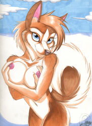 2007 anthro breasts canine crossed_arms female fur furry husky malachi nude solo tail