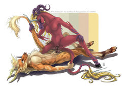 2009 anthro breasts brown canine canine_penis couple cowgirl_position digitigrade dragon equine eye_contact female fur furry hooves horns horse horseshoes hybrid knot leben long_tail looking_at_another male nipples nude penetration penis pussy red scalie sex shinigamigirl shinnie straight tail tail_grab tail_tuft unguligrade unicorn vaginal_penetration