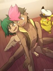 gay gay_domination gay_sex likaon nsfw pink_hair roy_(pokemon) tongue_out yaoi