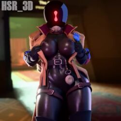 1girls 2026 animated artist_name big_breasts black_body black_skin breasts breasts_out brown_clothing deadlock female female_only gasmask gloves helmet hi_res holding_breast hourglass hourglass_figure hsr_3d loop mask masked masked_female midriff muscular muscular_female paradox_(deadlock) solo sound standing tagme thick_thighs thighs trenchcoat video