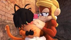 3d 3d_animation ahoge alley ana_(countersfm) big_breasts big_penis black_hair blonde_hair cat countersfm cum cumshot daytime donkey_kong_(series) double_boobjob double_paizuri glasses hair_over_eye kate_(diag34k) lok_(character) monkey muscular_female oc original_character original_characters penis_between_breasts shortstack sonic_(series) sonic_the_hedgehog_(series) sound source_filmmaker tagme video