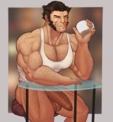 balls big_balls big_penis body_hair bottomless flaccid fleshformomo james_howlett male male_only marvel marvel_comics pantsless penis sideburns sitting solo solo_male wolverine_(x-men) x-men