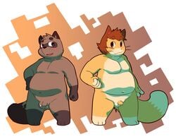 blush brown_hair chubby fat feline gazpacho hair male_only penis raccoon uncut