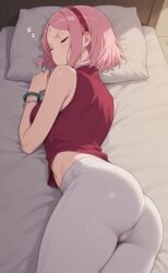 ass cameltoe naruto naruto_(series) naruto_shippuden purple_hair rengoart sakura_haruno sexy sexy.ai sexy_body sexy_pose sleeping zzz