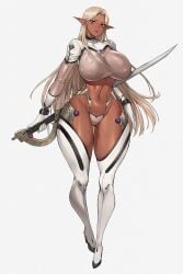 1girls 2024 abs ass_length_hair big_hips big_thighs blonde_hair breasts breasts_bigger_than_head brown_skin dark_elf dark_elf_female dark_skin elf elf_female female female_armor female_only gurimjang hi_res hips holding_sword holding_weapon hourglass_figure huge_breasts huge_hips huge_thighs large_hips large_thighs long_ears long_hair long_pointy_ears looking_at_viewer midriff pointy_ears revealing_clothes skimpy skimpy_clothes slim_waist solo solo_female sword thick_thighs very_long_hair voluptuous waist_length_hair weapon white_background wide_hips