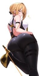 1girls ass big_ass blonde_hair breasts dat_ass evelyn_chevalier female from_behind high_heels large_ass large_breasts pawg purple_eyes rear_view solo wide_hips zenless_zone_zero