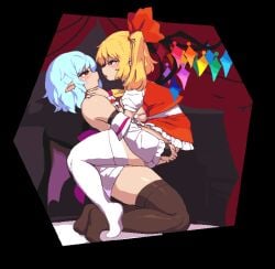 2girls animated ascot back_bow bare_shoulders bat_wings bikini black_thighhighs blonde_hair blue_hair bow bra breasts breasts_out bridal_gauntlets carrying clothed_sex commentary_request crystal_wings curtains detached_sleeves eye_contact flandre_scarlet frilled_skirt frills full_body futa_with_female futanari hair_ribbon hands_on_another&#039;s_shoulders incest large_breasts looking_at_another lowres multiple_girls namako_daibakuhatsu narrowed_eyes no_headwear open_mouth pointy_ears profile purple_bow red_eyes red_nails red_ribbon red_skirt red_vest remilia_scarlet ribbon sex shirt short_hair short_sleeves siblings side_ponytail sisters skirt swimsuit thighhighs touhou underwear vest white_bikini white_bra white_shirt white_skirt white_sleeves white_thighhighs wings wrist_cuffs yellow_ascot