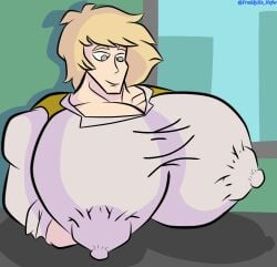 blonde_hair clothes_pull fnafhs fnafhs_z3ro fnafhsrule34 freddyhsnsfw gay golden_(fnafhs) pectorals pectorals_milk white_fur