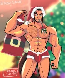 bacon_sama bara christmas gay hairy_male santa_hat solo underwear