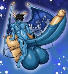 blue_skin demon gigantic_penis goudadunn original_character penis_bigger_than_body