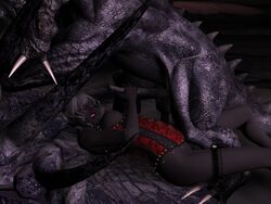 3d animal black_lotus breasts corset dark_elf dracophilia dragon drow elf fellatio female feral interspecies kneeling male non-anthro oral oral_sex penis scalie sex straight zoophilia