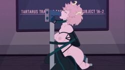 1girls animated arms_behind_back ashido_mina bdsm bondage bound closed_eyes fellatio horns kneeling my_hero_academia nipples no_sound pink_hair pink_skin short_hair smile solo solo_female
