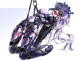 ankle_cuffs ball_gag black_blindfold blindfold blue_eyes bondage bondage bondage bound bound_arms bound_wrists breasts cameltoe censored chains choujigen_game_neptune commission cuffs egg_vibrator gag gagged handcuffs hanging highres latex long_hair looking_at_viewer maho_shi_ma medium_breasts mosaic_censoring neptune_(neptunia) neptune_(series) object_insertion open_mouth purple_hair purple_heart_(neptunia) restrained saliva second-party_source sex_toy shibari_over_clothes skindentation vaginal_object_insertion vaginal_penetration very_long_hair vibrator wiffle_gag