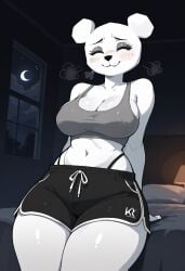 :3 ai_assisted ai_generated animal_ears anthro bear bear_ears bedroom big_ass big_breasts blush blush_lines blush_stickers cartoon_network civitai closed_eyes clothed dolphin_shorts female female_focus female_only humanoid ihatethemic large_ass large_breasts leaning leaning_back night panties sfw shorts smile solo solo_female solo_focus sports_bra tagme teri_(tawog) the_amazing_world_of_gumball thick_ass thick_thighs ursid ursid_humanoid ursine visible_breath whale_tail_(clothing) white_body wide_hips