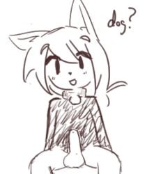 anonymous_artist anthro balls bottomless canid canine canis clothed clothing collar english_text erection genitals lonely_wolf_treat male mammal oblivious partially_clothed penis solo spread_legs spreading text trick_(lwt) wolf