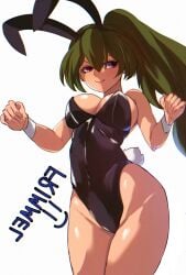 1girls artist_name ass bare_thighs big_breasts breasts bunny_girl bunnysuit choker cuffs_(clothing) female female_focus female_only frimmel green_hair large_breasts long_hair purple_eyes simple_background sousou_no_frieren thick_thighs thighs tied_hair ubel_(sousou_no_frieren) white_background