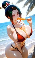 ai_generated avatar_the_last_airbender azula beach bikini blush cleavage huge_breasts popsicle thick_thighs wet