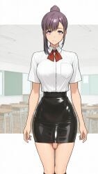 1boy ai_generated blazer dickgirl pencil_skirt penis_pencil_skirt_combo ponytail purple_eyes purple_hair sitting socks solo solo_leveling sung_jin-ah testicles tie transgender uncensored uncircumcised_penis veiny_penis white_shirt yuuki_snow