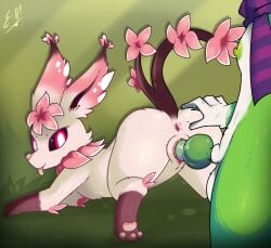 anthro anus ass balls big_butt black_sclera blep bodily_fluids canid canine canis cherry_blossom digital_media_(artwork) duo e-01 eeveelution erection female female_penetrated feral flower fur generation_4_pokemon genital_fluids genitals green_body green_fur gynomorph gynomorph/female gynomorph_penetrating gynomorph_penetrating_female hi_res intersex intersex/female intersex_penetrating intersex_penetrating_female knot leafeon looking_at_viewer looking_back mammal multicolored_body multicolored_fur nintendo nipples nude pawpads paws penetration penile penile_penetration penis penis_in_pussy pink_eyes pink_nose plant pokemon pokemon_(species) prunus_(flower) pussy sex simple_background smile tail tan_body tan_fur tongue tongue_out two_tone_body two_tone_fur vaginal_fluids vaginal_penetration vaginal_penetration white_body white_fur zerian_(species) zero_one