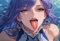 ai_generated blue_eyes cantarella_(wuthering_waves) face face_focus female hypet long_hair purple_hair tacet_mark_(wuthering_waves) tagme tongue tongue_out upper_body video_game_character wuthering_waves