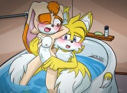 aged_up bathroom blush blush breast_grab breasts breasts breasts_out color cream_the_rabbit dark_the_artist female/male future in_bath in_bathtub male/female miles_tails_prower naked naked_female penis_in_pussy penis_in_vagina sonic_(series) sonic_the_hedgehog_(series) tails tails tails_the_fox vaginal_penetration vaginal_sex water