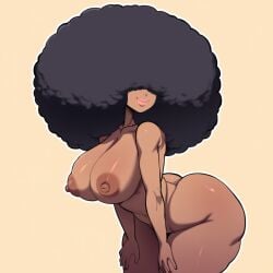 1girls afro ai_generated big_breasts big_hair brinne close-up dark-skinned_female dark_skin ebony female hair_over_eyes huge_breasts mullon original original_character voluptuous voluptuous_female