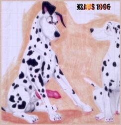 101_dalmatians 1990s 1996 20th_century 90s animal_genitalia animal_penis animal_pussy balls canine canine_penis canine_pussy claws color colored_pencil_(artwork) couple dalmatian disney dog domestic_dog erection female feral feral_only klaus_doberman male mammal penis perdita pongo pussy scowl sheath sitting smile style_emulation tail traditional_media traditional_media_(artwork) vintage