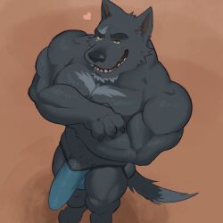 anthro big_bulge big_penis boner canid canine canis erection erection_under_clothes fleshformomo furry jockstrap male male_only muscular muscular_male pecs penis solo solo_male underwear wolf