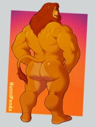 2025 3:4 absurd_res anthro anthrofied artist_name ass back_muscles barazoku bedroom_eyes big_butt big_muscles border bubble_butt deltoids disney eyebrows felid fur gradient_background grey_border hi_res huge_muscles hunnipanda lion looking_at_viewer looking_back looking_back_at_viewer male male_focus male_only mammal mane mufasa muscular muscular_anthro muscular_male narrowed_eyes nude open_mouth open_smile pantherine plantigrade rear_view seductive simple_background smile solo solo_male standing text the_lion_king thick_arms thick_thighs triceps tuft