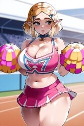 1girls ai_generated big_breasts blonde_female blonde_hair blonde_hair_female bubble_butt cheerleader cheerleader_outfit cheerleader_uniform choker cleavage dug-lith-pls fat_ass green_eyes gyaru hylian hylian_ears large_breasts midriff navel nintendo pink_crop_top pink_lips pink_lipstick pink_skirt plump_lips pointy_ears pom_poms princess_zelda shiny_skin solo solo_female solo_focus sweat tagme tears_of_the_kingdom tensor_art the_legend_of_zelda thiccwithaq_(ai_style) thick_ass thick_thighs zelda_(tears_of_the_kingdom)