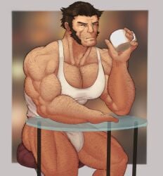 balls big_balls big_penis body_hair bulge flaccid fleshformomo james_howlett male male_only marvel marvel_comics pantsless penis sideburns sitting solo solo_male wolverine_(x-men) x-men