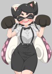 1girls big_breasts black_bow black_bowtie black_suspenders blush bow bowtie breasts callie_(splatoon) cat_ears cat_maid cat_paws closed_eyes closed_eyes inkling inkling_girl long_hair mole mole_under_eye nintendo open_mouth solo solo_female solo_focus splatoon suspenders tentacle_hair tongue yawake