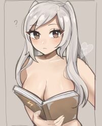 1girls book cleavage covered_nipples covering_breasts female fire_emblem fire_emblem_awakening large_breasts looking_at_viewer nintendo nude ouch_meme purrlucii robin_(fire_emblem) robin_(fire_emblem)_(female) twintails