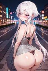 ai_generated ass_cleavage big_ass butt_crack city femboy mesissyah night oc short_dress trap white_hair