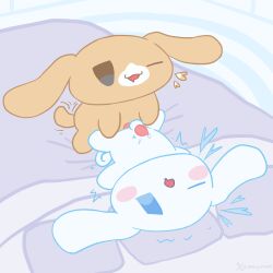 1:1 anal anal_sex anthro balls blue_eyes blush bodily_fluids canid canine canis cappuccino_(cinnamoroll) chibi cinnamon_(cinnamoroll) cinnamoroll cum digital_media_(artwork) domestic_dog duo erection fur genital_fluids genitals godforgiveme4 hi_res long_ears lying male male/male male_penetrated male_penetrating male_penetrating_male mammal nude on_back penetration penis sanrio sex tail tan_body tan_fur white_body white_fur