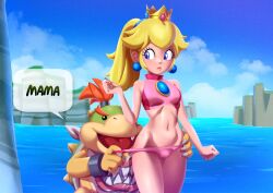 1boy 1girls 2025 accessory anthro anthro_male anthro_male_on_human_female black_eyes blonde_hair blue_earrings blue_eyes blush bowser_jr. breasts camel_toe cameltoe claws clothed clothed_female clothes_pull clothing clothing_pull crown digital_drawing_(artwork) digital_media_(artwork) duo ear_piercing earrings english_text eyelashes fang female female_human female_on_anthro furry furry_male hair hair_accessory hair_ornament hetero horn horns human human/anthro human_female human_on_anthro imminent_penetration imminent_sex imminent_vaginal interspecies larger_female larger_human light-skinned_female light_skin long_hair looking_at_another looking_back looking_back_at_another makguff male male/female male_anthro male_anthro/female_human male_on_human mammal mario_(series) medium_breasts nintendo ocean open-mouth_smile open_mouth open_smile outdoors piercing ponytail princess_peach pulled_by_another reptile royalty scalie sea sex size_difference smaller_anthro smaller_male smile speech_bubble standing straight super_mario_bros. swimsuit swimwear talking_to_another text thick_thighs thighs tied_hair turtle wide_hips