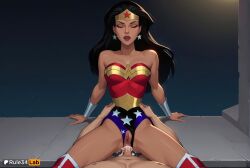 1boy 1boy1girl 1girls ai_generated anal anal_sex arm_support artist_name bare_shoulders black_hair boots breasts cleavage closed_eyes clothed_sex clothing_aside collarbone cum cum_in_ass cum_in_pussy cum_overflow dc dc_comics dcau earrings hi_res jewelry leotard leotard_aside lips lipstick long_hair makeup medium_breasts penis pov pussy red_footwear red_lips rule34lab sex solo_focus spread_legs star_\(symbol\) star_earrings straight superhero thighs tiara uncensored watermark wonder_woman wonder_woman_(series)