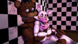 3d 4k animatronic bear bear_ears blue_eyes bowtie brown_body disboi215 exposed_wires five_nights_at_freddy's five_nights_at_freddy's:_sister_location five_nights_at_freddy's_2 fnaf fox fox_ears fox_girl fox_tail freddy_(fnaf) freddy_fazbear hand_on_belly hand_on_hand highres holding_hands lipstick mangle_(fnaf) pink_body pink_nipples red_cheeks red_lipstick robot rosy_cheeks sfm sharp_teeth shiny_body sideboob source_filmmaker straight teeth top_hat white_body withered_freddy yellow_eyes