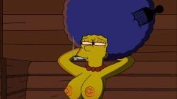 1girls breasts edit edited edited_image female marge_simpson nerota nipples smoking smoking_cigarette tagme tagme_(artist) the_simpsons