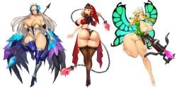 2024 3girls absurd_res alternate_breast_size armor ass ass_cleavage bare_shoulders bare_thighs big_ass big_breasts bikini black_panties blonde_hair blush braid breasts butt_crack butterfly_wings chains cloak clothed clothing color fairy female female_focus female_only flower gurimjang gwendolyn_(odin_sphere) hair_flower hair_ornament hairband high_heels hood jewelry large_breasts light-skinned_female light_skin long_hair looking_at_viewer looking_back mercedes_(odin_sphere) odin_sphere open_mouth panties pointy_ears puff_and_slash_sleeves puffy_sleeves purple_eyes red_eyes red_hood revealing_clothes ring simple_background standing star_(symbol) stockings thick_thighs twin_braids vanillaware velvet_(odin_sphere) white_hair wide_hips wings